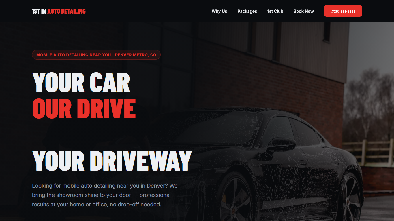 Screenshot of the 1st In Auto Detailing homepage