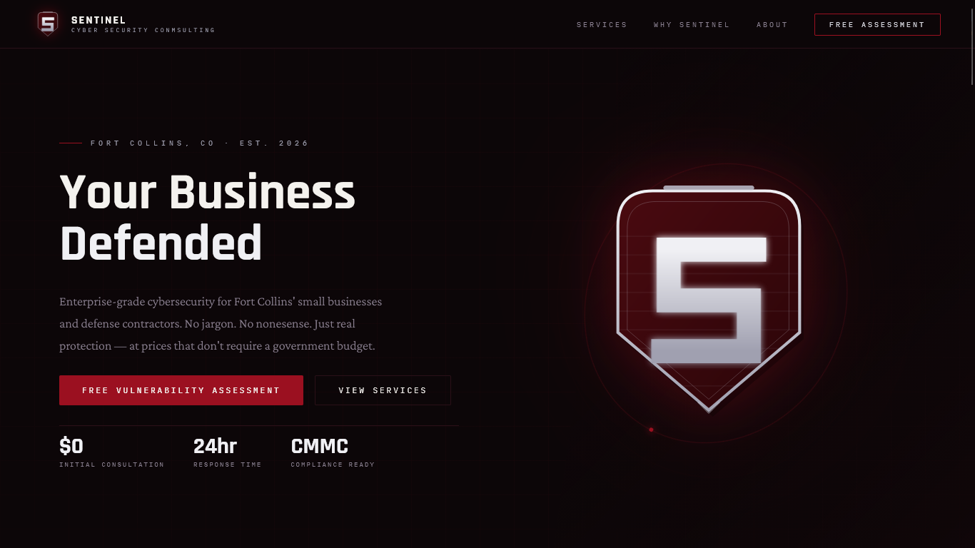 Screenshot of the Sentinel Cyber Security Consulting homepage
